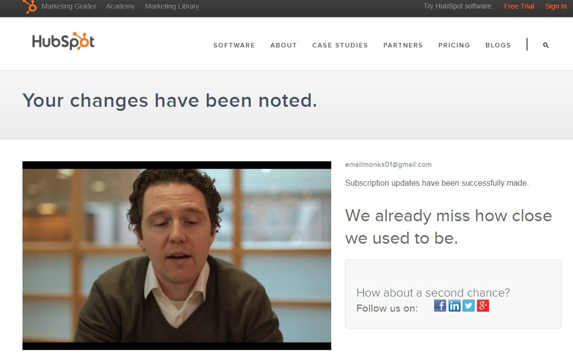 video embedded in unsubscribe message
