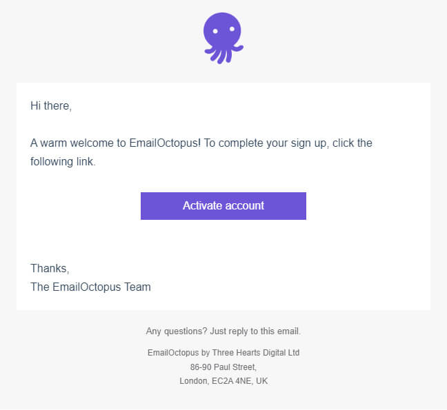 Account activation email