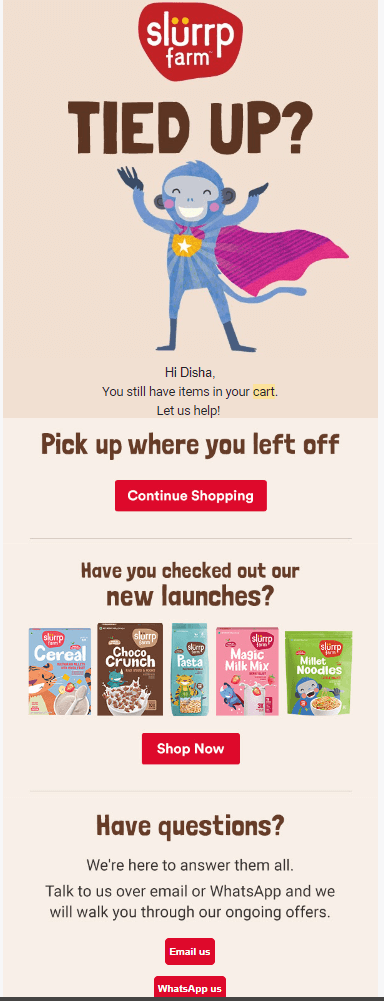 Cart abandonment email