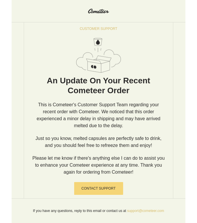 Cometeer’s customer service email template