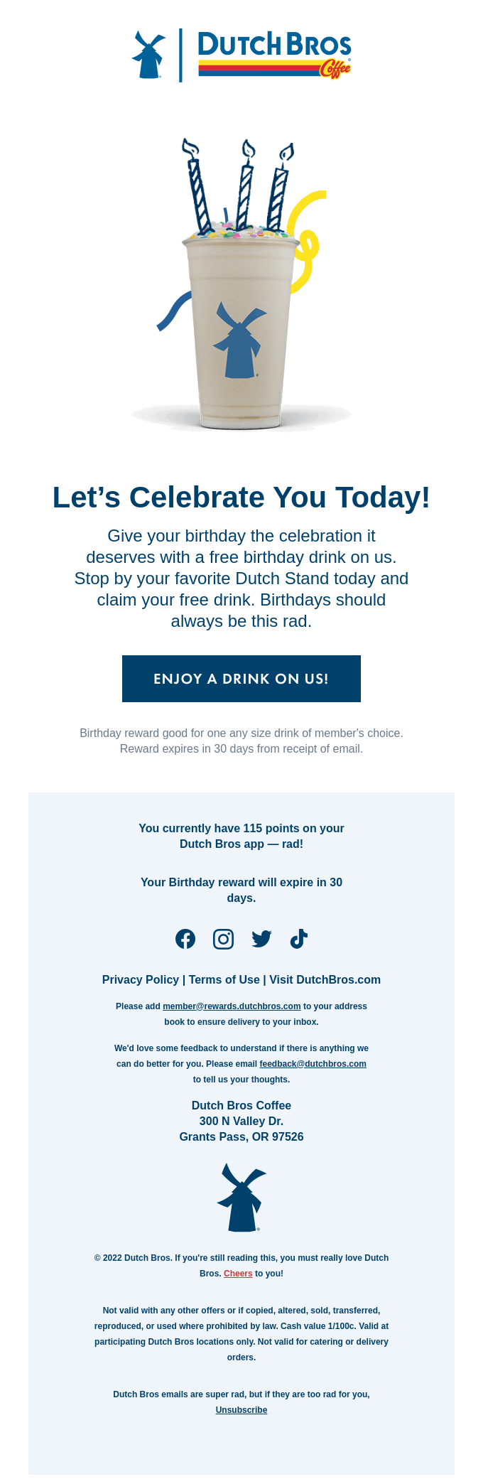 Personalized email by Dutch Bros
