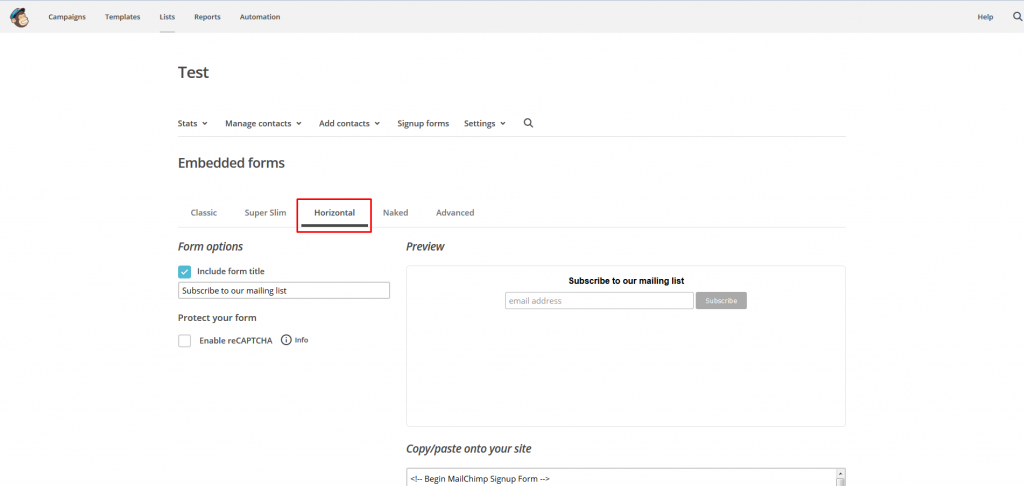 Horizontal signup form Horizontal signup form