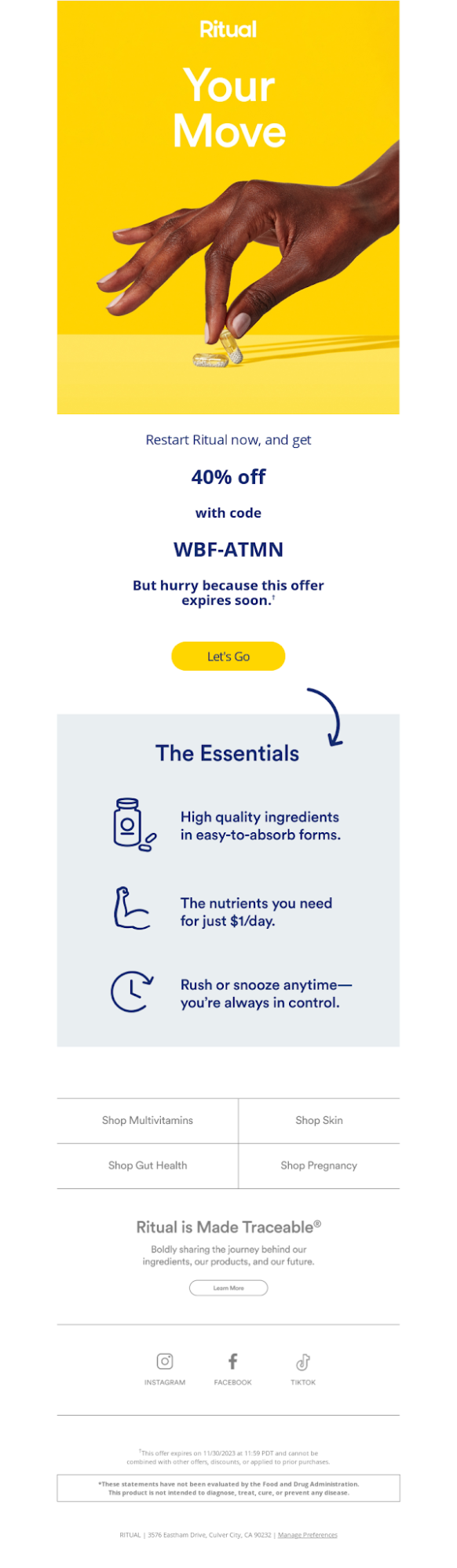 Re-engagement email from Ritual
