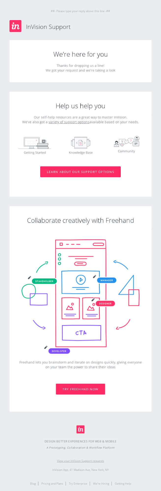 Invision’s customer support email template