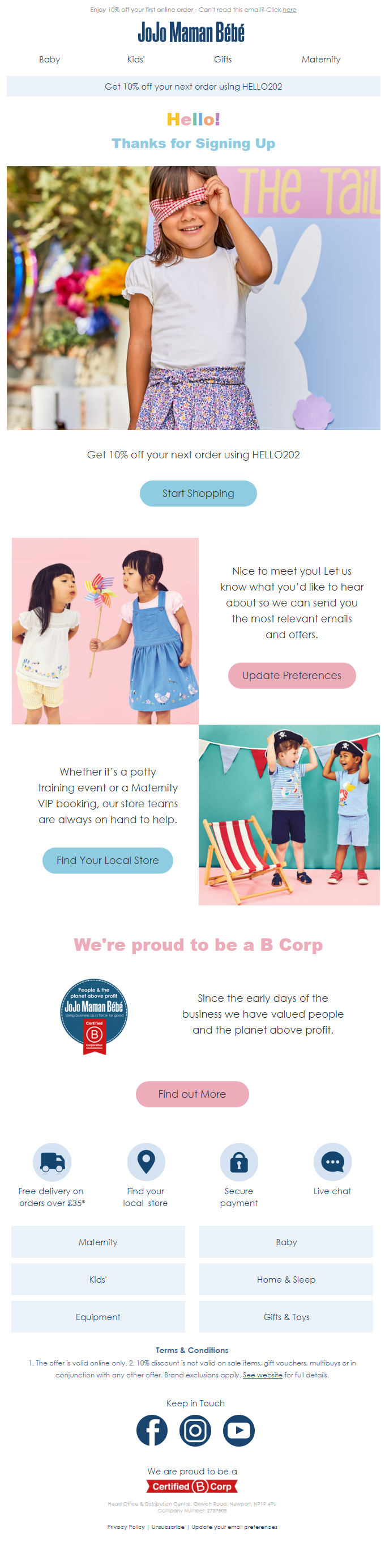 confirmation email from Jojo Maman Bébé