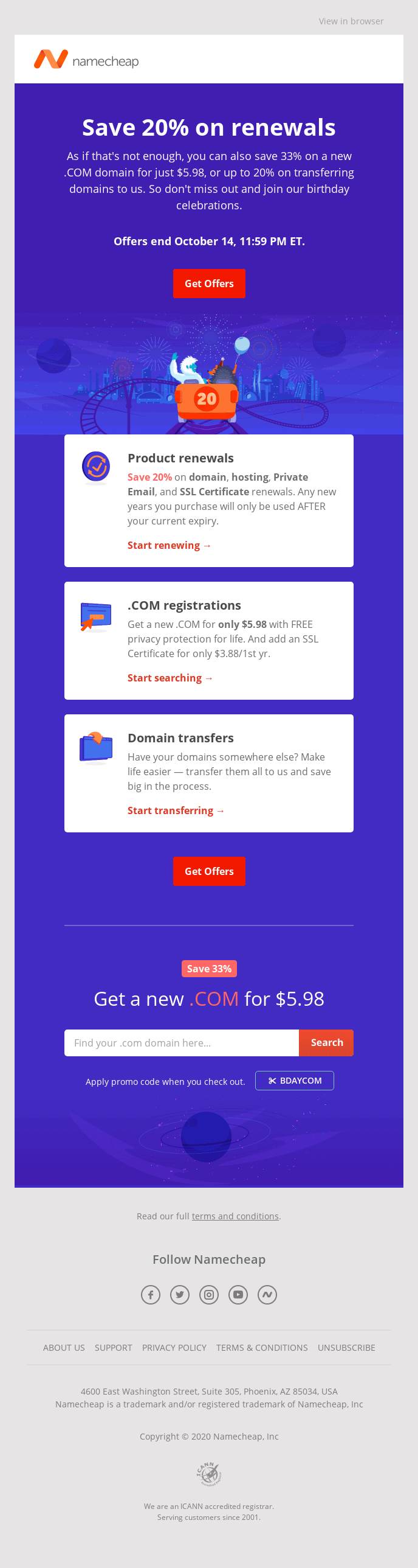 renewal email from Namecheap
