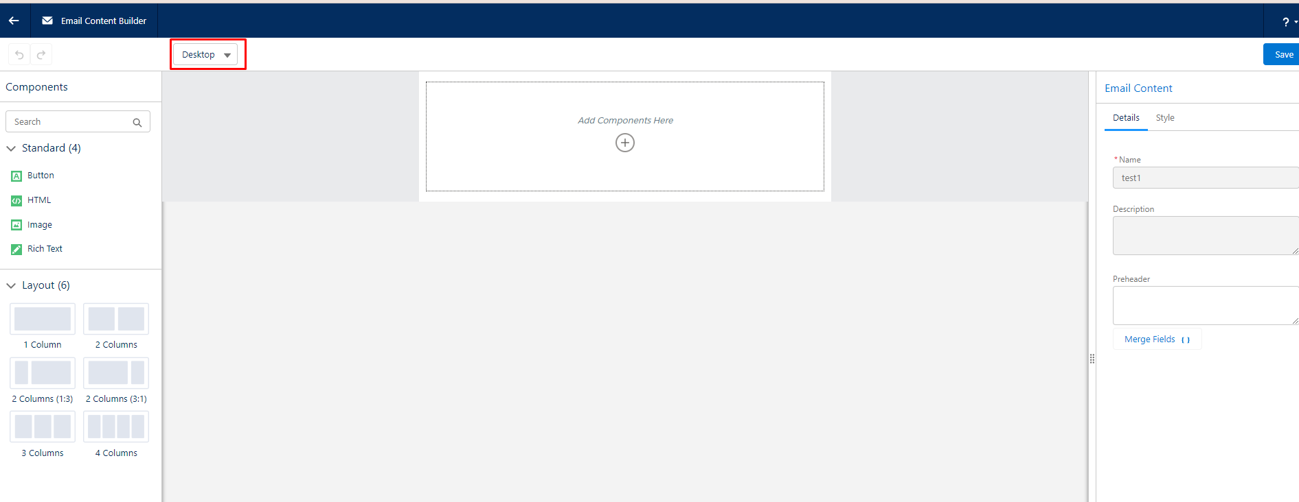 previewing the email in desktop