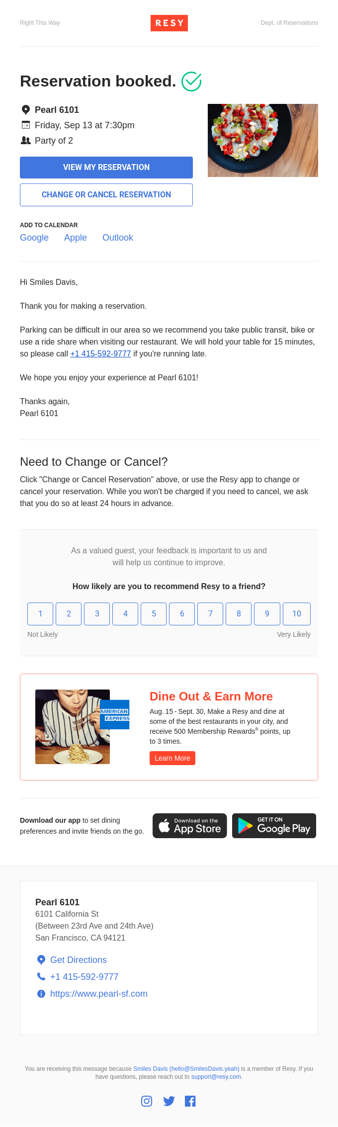 booking email from Resy
